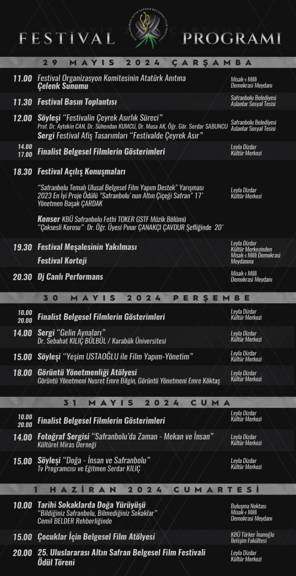 25. Uluslararası Altın Safran Film Festivali Programı Başlıyor